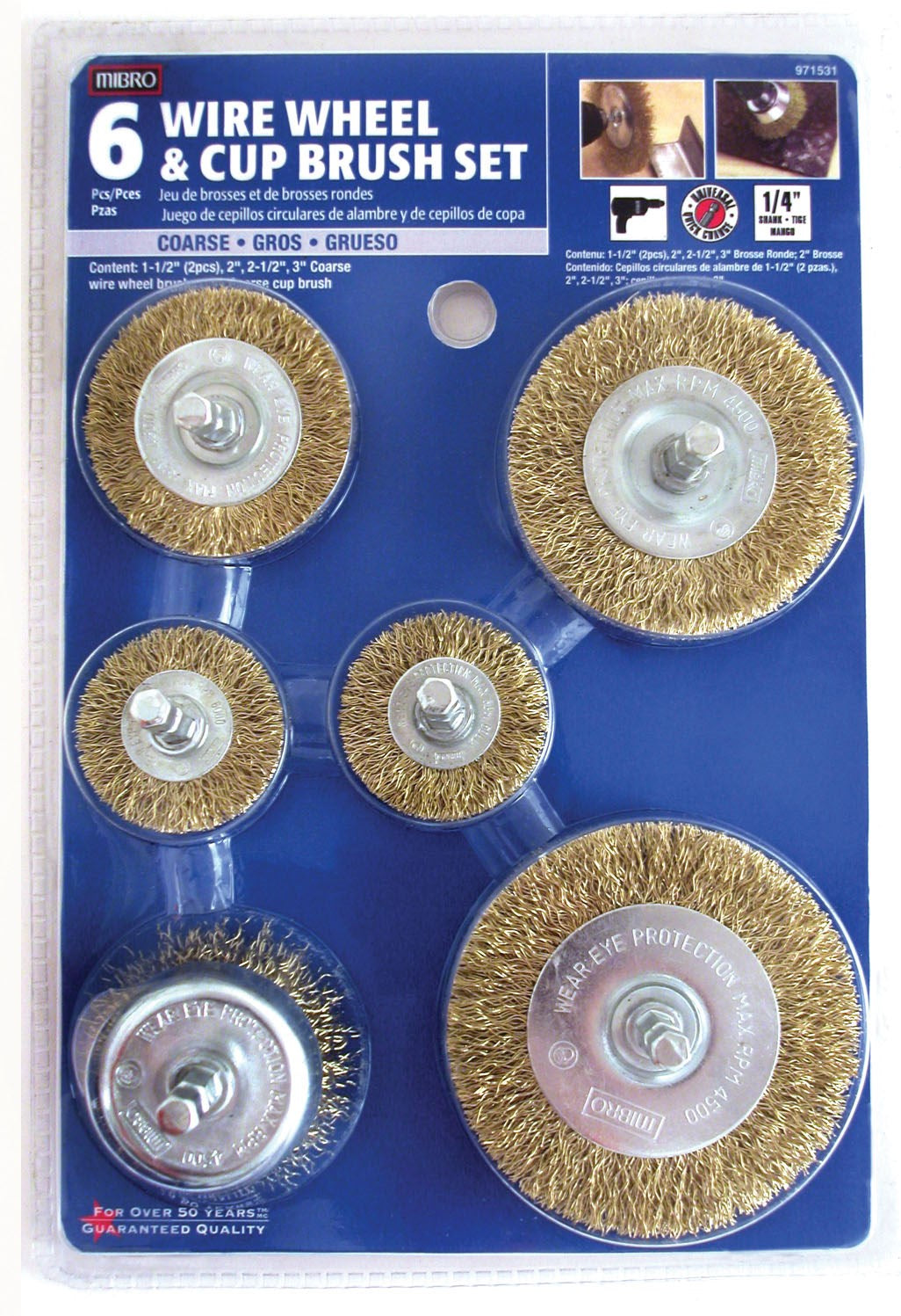 Richelieu America Ltd., Mibro Wire Wheel Brush Set Brass Coated Steel 4500 rpm 6 pc