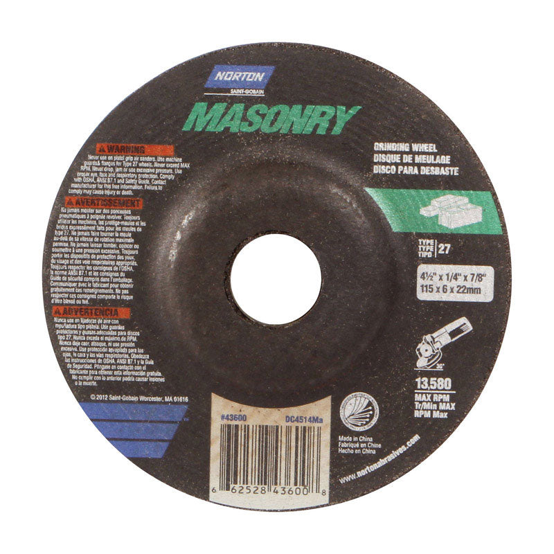 ALI INDUSTRIES INC, Norton Masonry 4-1/2 in.   D X 1/4 in. thick T X 7/8 in.  S 1 pc