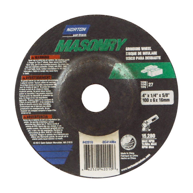 ALI INDUSTRIES INC, Norton Masonry 4 in.   D X 1/4 in. thick T X 5/8 in.  S 1 pc