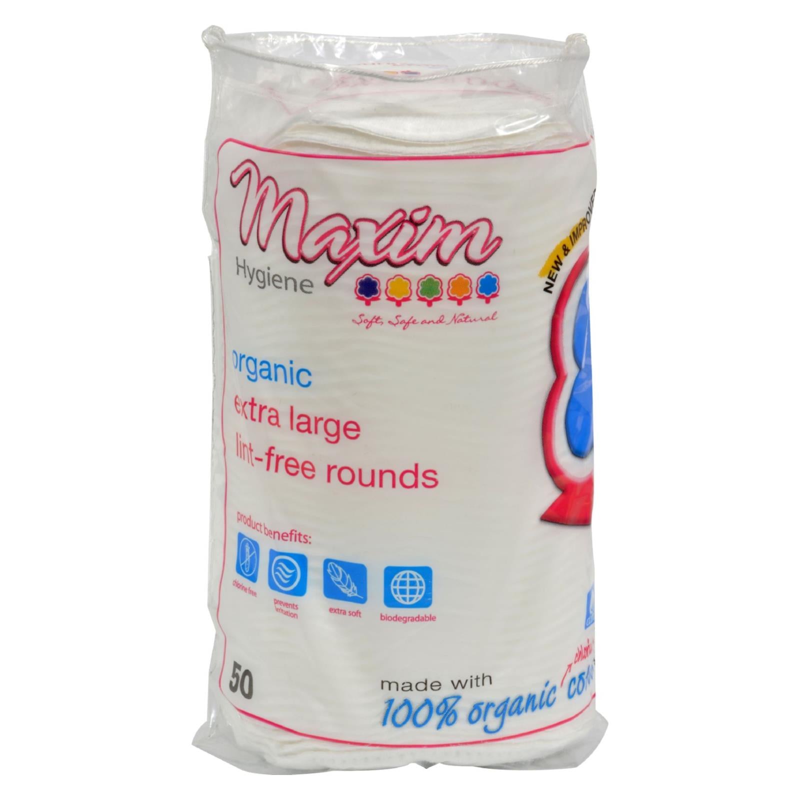 Produits d'hygiène Maxim, Produits d'hygiène Maxim Rondelles de coton biologique - Extra large - 50 ct