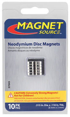 MASTER MAGNETICS INC, Source d'aimant .118 in. L X .315 in. W Silver Super Disc Magnets 2.9 lb. pull 10 pc