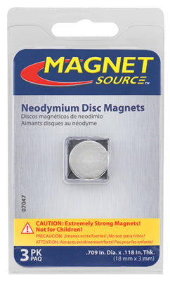 MASTER MAGNETICS INC, Source d'aimant .118 in. L X .709 in. W Silver Super Disc Magnets 6.5 lb. pull 3 pc