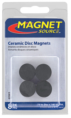 MASTER MAGNETICS INC, Source d'aimant .197 in. L X .701 in. W Black Disc Magnets 0.7 lb. pull 8 pc