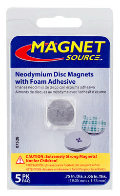 MASTER MAGNETICS INC, Source magnétique 0.75 in. L X 0.75 in. W Silver Disc Magnets with Adhesive 3.91 lb. pull 5 pc