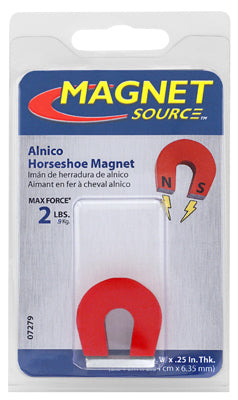 MASTER MAGNETICS INC, Source magnétique 1 in. L X 1.126 in. W Red Horseshoe Magnet 2 lb. pull 1 pc