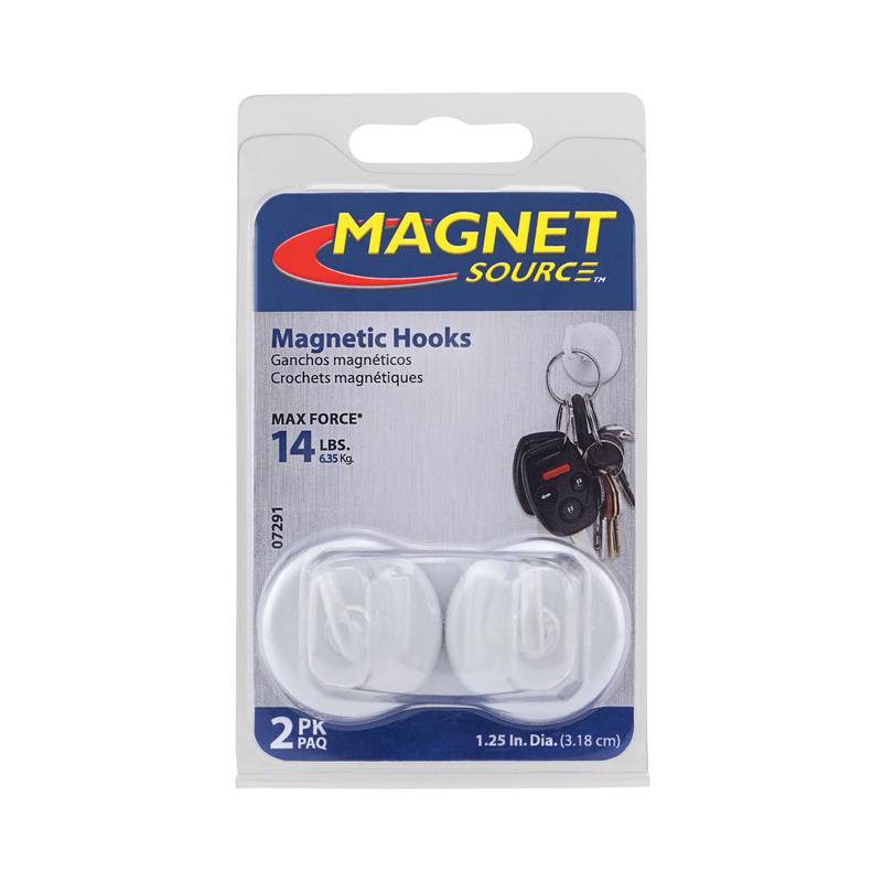 MASTER MAGNETICS INC, Source magnétique 1.4 in. L X 1.25 in. W White Magnetic Hooks 14 lb. pull 2 pk