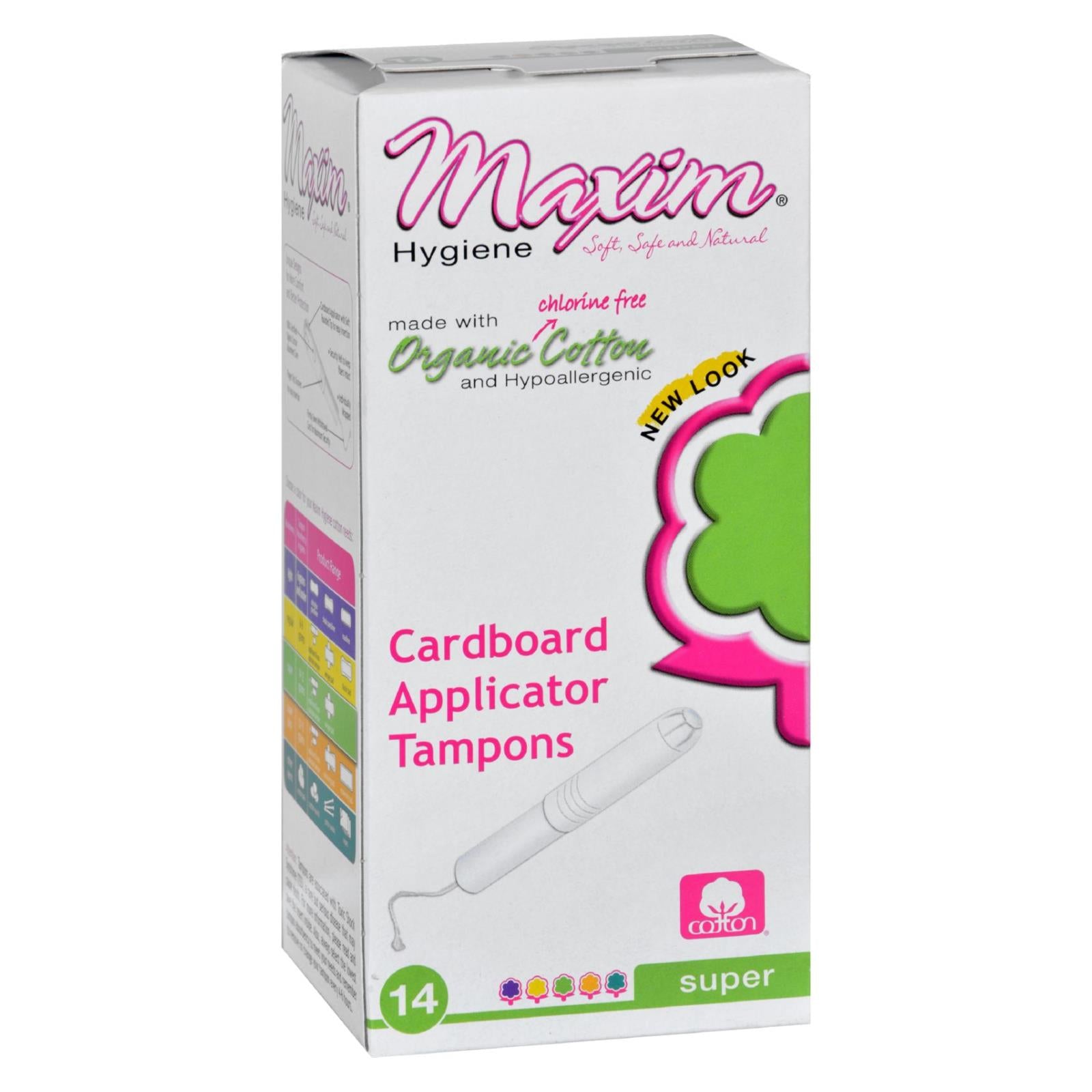 Produits d'hygiène Maxim, Tampons en coton biologique de Maxim Hygiene Products - Applicateur en carton - Super - 14 unités
