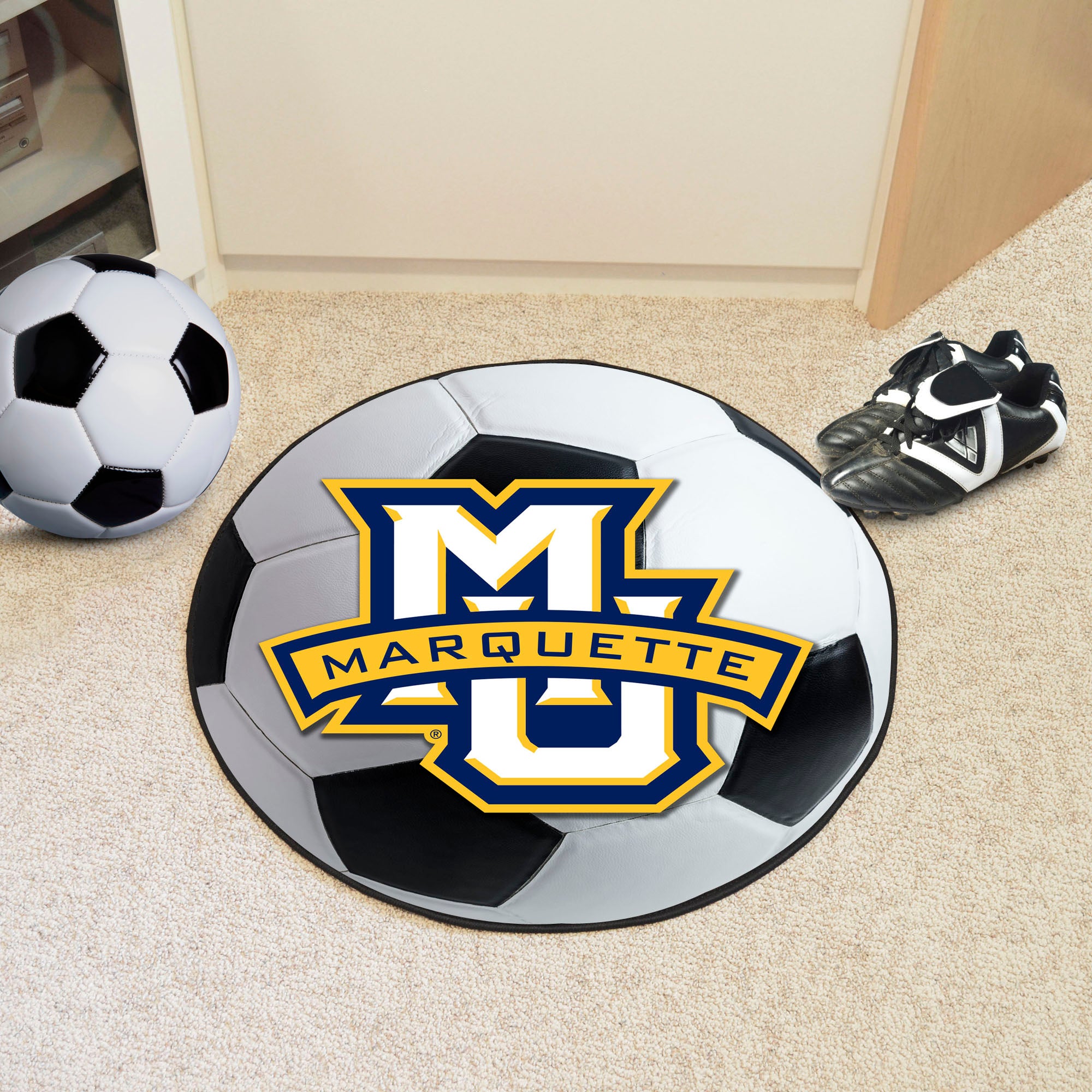 FANMATS, Tapis en forme de ballon de football de l'Université Marquette - 27in. Diamètre