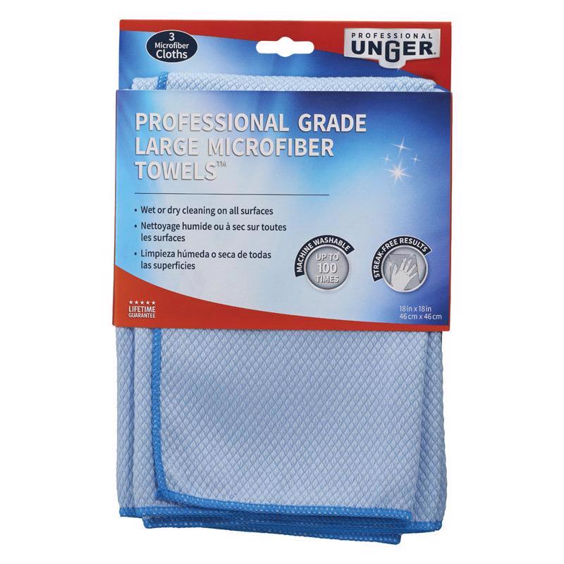 UNGER INDUSTRIAL INC, Unger Professional Grade Microfiber Cleaning Towel 18 in. W X 18 in. L 3 pk